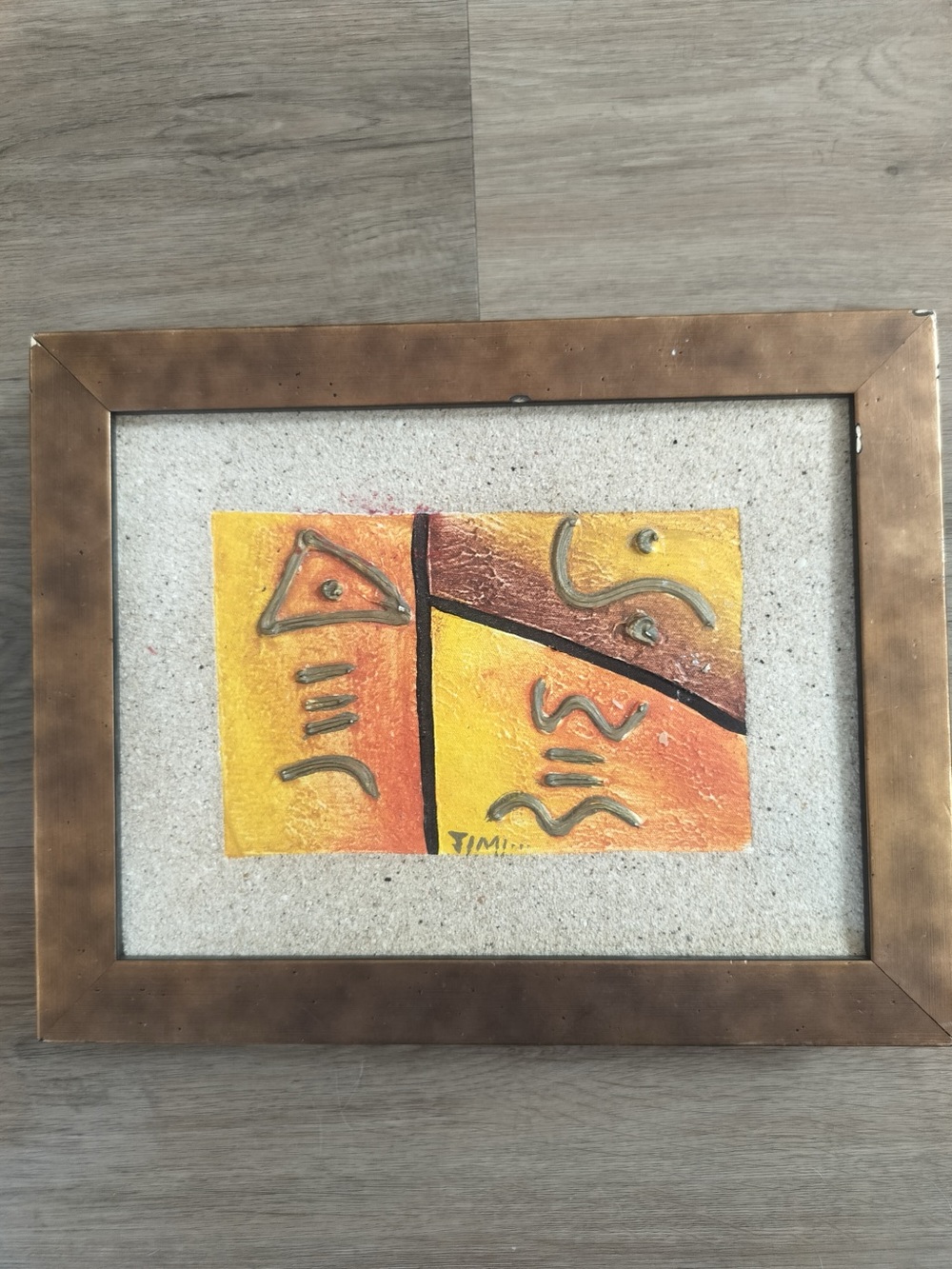 Vintage TIMI Abstract Mixed Media 3D Art Painting Framed Caribbean Tribal